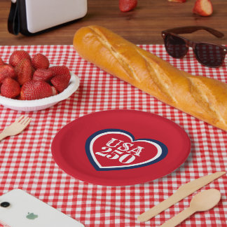 USA 250th Anniversary Patriotic Red White Blue Paper Plates