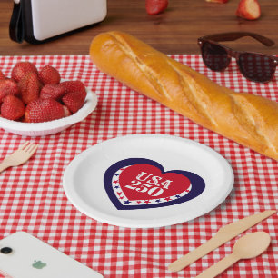 USA 250th Anniversary Patriotic Red White Blue Paper Plates