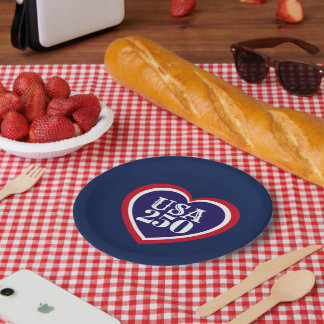 USA 250th Anniversary Patriotic Red White Blue Paper Plates