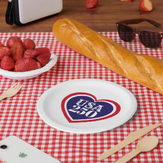 USA 250th Anniversary Patriotic Red White Blue Paper Plates