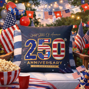 USA 250th Anniversary Patriotic Throw Pillow