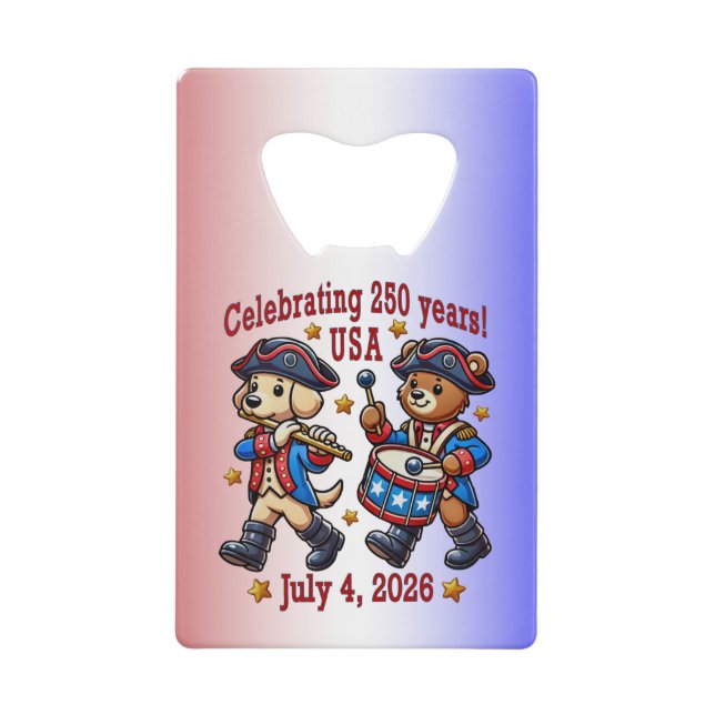 USA 250th Anniversary Souvenir - Patriotic  Credit Card Bottle Opener (Front)