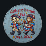 USA 250th Anniversary Souvenir - Patriotic  Dart Board<br><div class="desc">Celebrate America's 250th with this adorable patriotic souvenir! This vibrant design features a marching dog and bear dressed in Revolutionary War uniforms, bringing charm and nostalgia to the celebration of July 4, 2026. Perfect as a keepsake or souvenir for the USA's 250th birthday, this design is available on T-shirts, stickers,...</div>