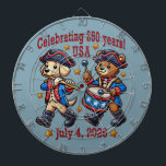 USA 250th Anniversary Souvenir - Patriotic Dart Board<br><div class="desc">Celebrate America's 250th with this adorable patriotic souvenir! This vibrant design features a marching dog and bear dressed in Revolutionary War uniforms, bringing charm and nostalgia to the celebration of July 4, 2026. Perfect as a keepsake or souvenir for the USA's 250th birthday, this design is available on T-shirts, stickers,...</div>