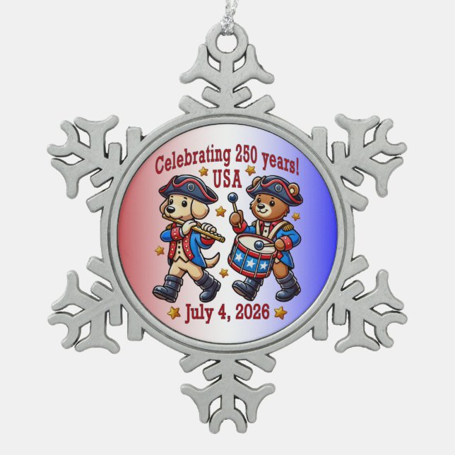 USA 250th Anniversary Souvenir - Patriotic  Snowflake Pewter Christmas Ornament (Front)
