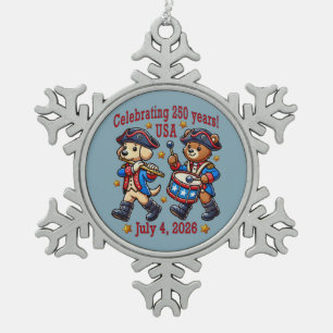 USA 250th Anniversary Souvenir - Patriotic Snowflake Pewter Christmas Ornament
