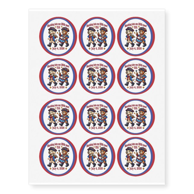 USA 250th Anniversary Souvenir - Patriotic  Temporary Tattoos (Front)