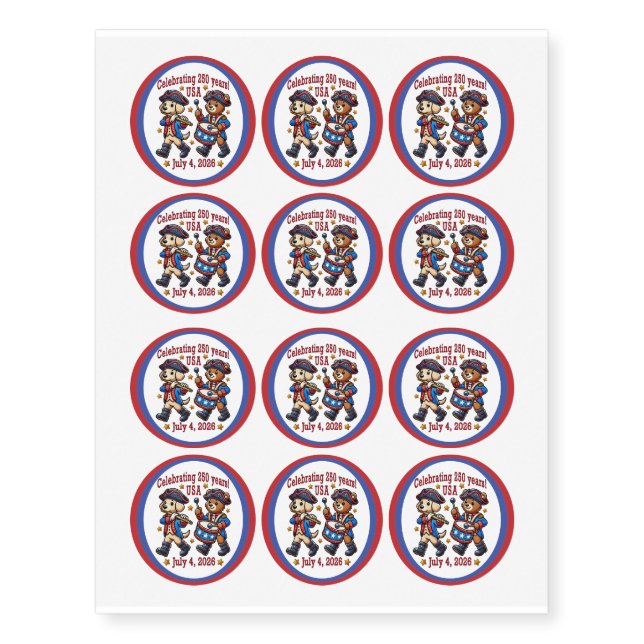USA 250th Anniversary Souvenir - Patriotic  Temporary Tattoos (Front)