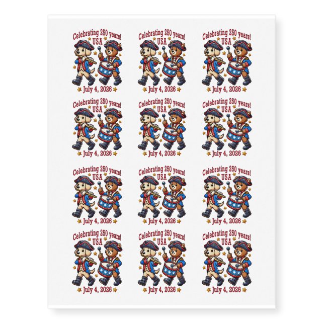 USA 250th Anniversary Souvenir - Patriotic  Temporary Tattoos (Front)