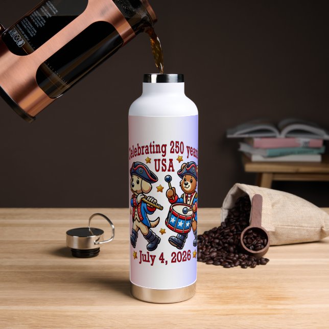 USA 250th Anniversary Souvenir - Patriotic  Water Bottle (Coffee (Rotated))