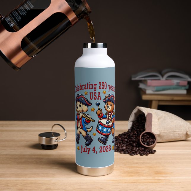 USA 250th Anniversary Souvenir - Patriotic  Water Bottle (Coffee (Rotated))