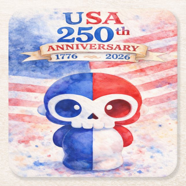 USA 250th Anniversary Square Paper Coaster (Front)