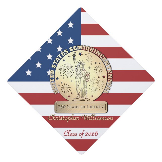 USA 250th Anniversary Statue Liberty  Graduation  Cap Topper (Front)