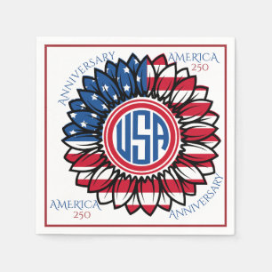 USA 250th Anniversary Sunflower Red Blue White Art Napkins