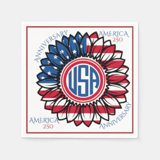 USA 250th Anniversary Sunflower Red Blue White Art Napkins