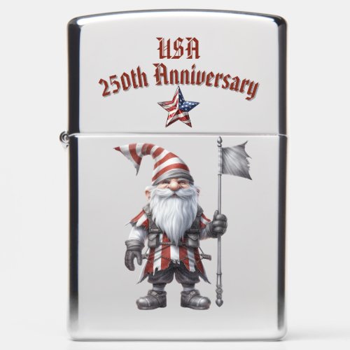 USA 250th Anniversary Theme Patriotic Dress Gnome  Zippo Lighter