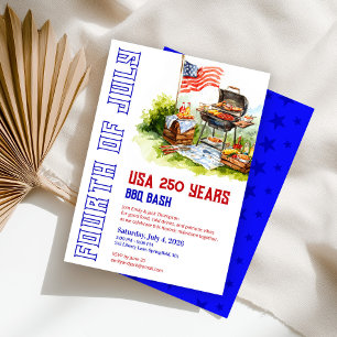 USA 250th Anniversary Watercolor BBQ Party Invitation