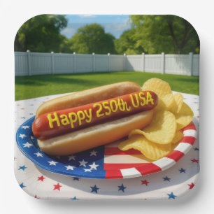 USA 250th Birthday Hot Dog Paper Plates
