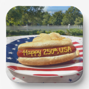 USA 250th Birthday Hot Dog Paper Plates