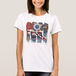 USA 250th Birthday Patriotic Badge Graphic T-Shirt