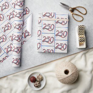 USA 250th Birthday Ribbon and Stars Wrapping Paper