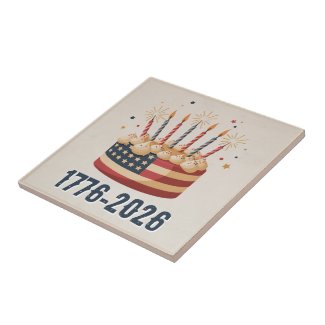 USA 250th Flag Cake Keepsake 1776–2026 Ceramic Tile