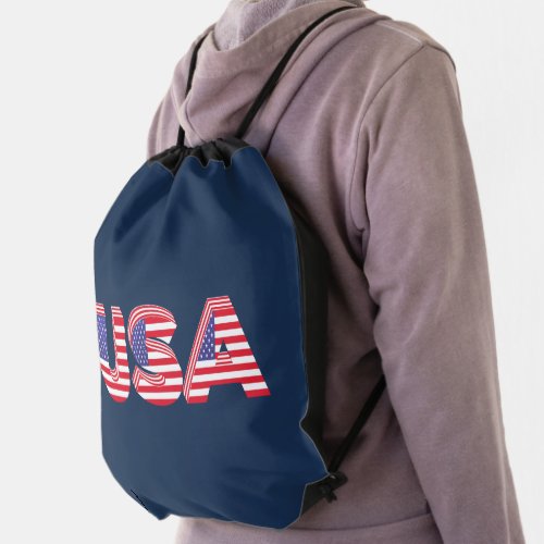 USA 3D design Drawstring Bag