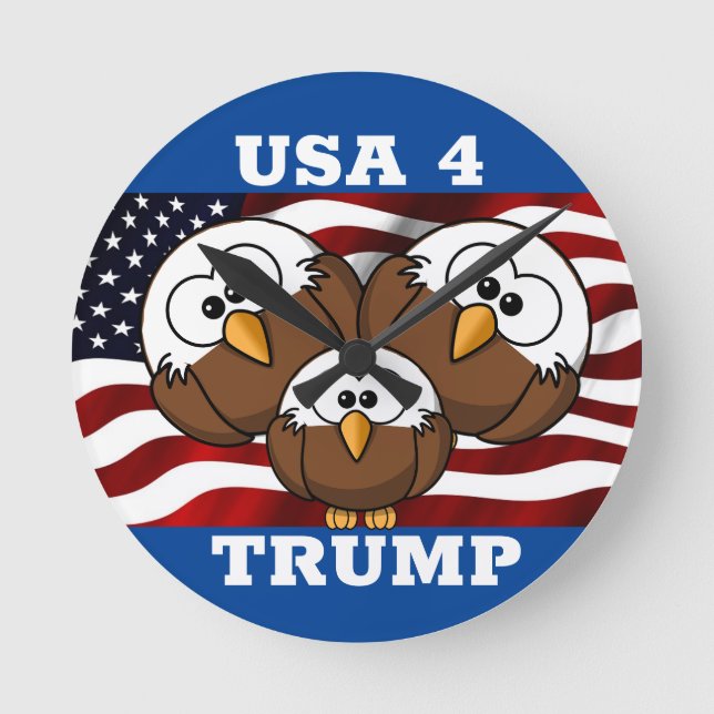 "USA 4 TRUMP" CARTOON EAGLE ELECTION CLOCK (Front)
