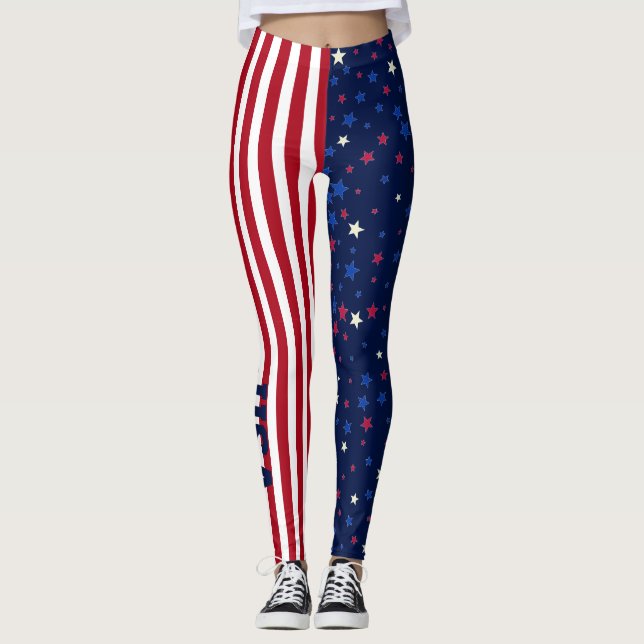 USA 4th July Patriotic Stars Stripes American Flag Leggings (Front)