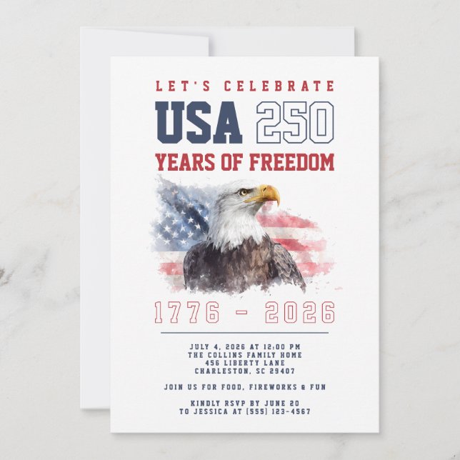 USA 4th of July America's 250th Anniversary Party Invitation (Front)