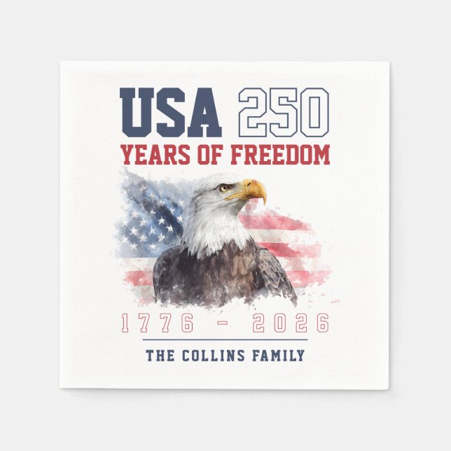 USA 4th of July America's 250th Anniversary Party Napkins (Front)