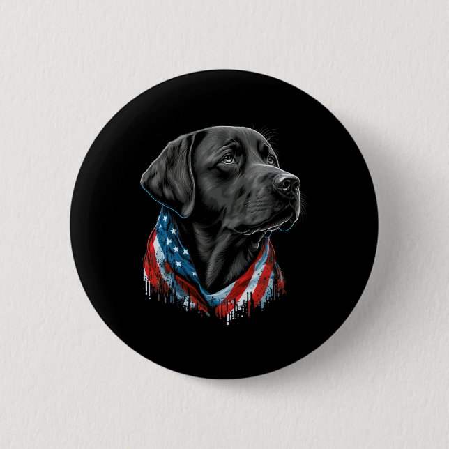 Usa 4th Of July Black Patriotic American Labrador  Button (Front)