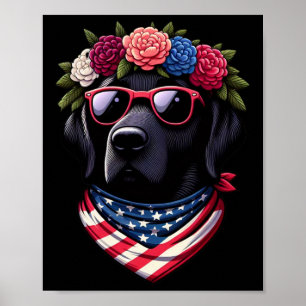 Usa 4th Of July Black Patriotic American Labrador  Poster