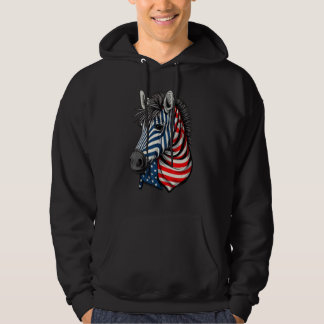 USA 4th Of July Zebra on Patriotic American Zebra  Hoodie
