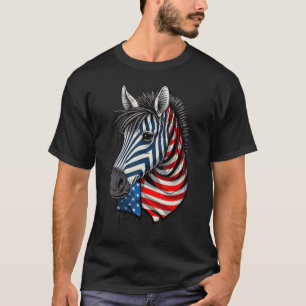 USA 4th Of July Zebra on Patriotic American Zebra  T-Shirt