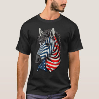 USA 4th Of July Zebra on Patriotic American Zebra  T-Shirt
