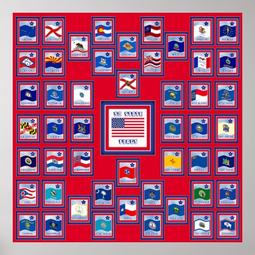 USA 50 STATE FLAGS RED557 POSTER