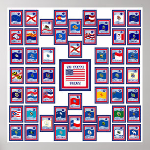 USA 50 STATE FLAGS WHITE/556 POSTER