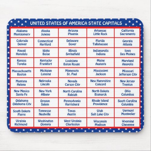 USA _ 50 States and Capital Cities Mouse Pad