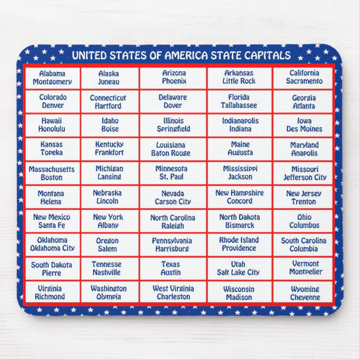 Usa 50 States And Capital Cities Mouse Pad Zazzle Com