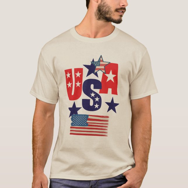 USA 5 Star Patriotic Design – American Pride Gift  T-Shirt (Front)