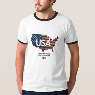 USA – A Nation of Freedom Retro Patriotic Ringer T-Shirt