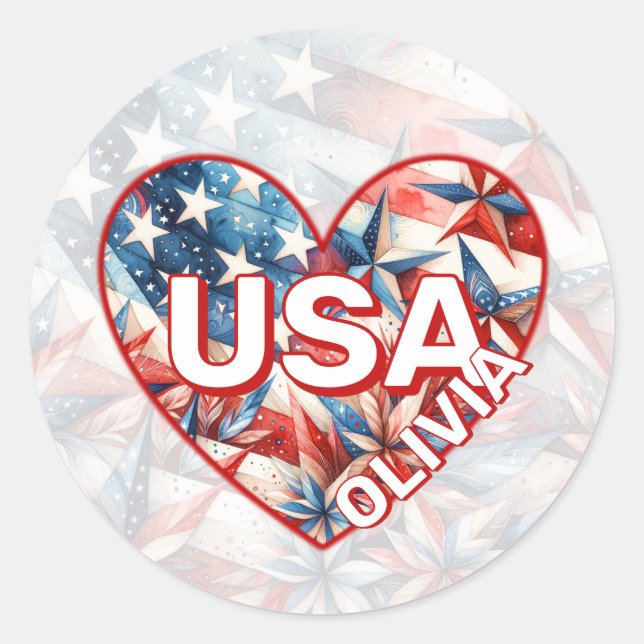 USA Add Name Classic Round Sticker (Front)