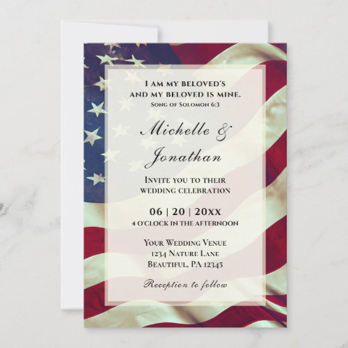 USA Amer Flag Patriotic Christian Bible Wedding Invitation