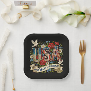 USA America 1776-2026 250 Years Freedom Paper Plates