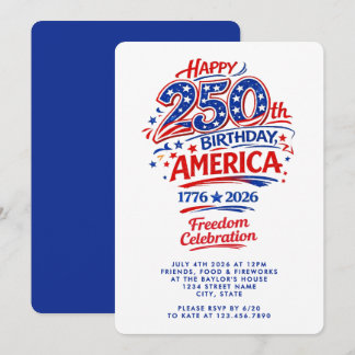USA America 250th Anniversary July 4th Party Invitation