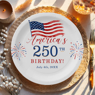 USA America 250th Anniversary July 4th Party Paper Plates