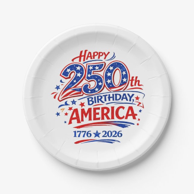 USA America 250th Anniversary Patriotic Paper Plates (Front)