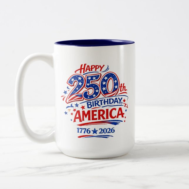USA America 250th Anniversary Patriotic Two-Tone Coffee Mug (Left)