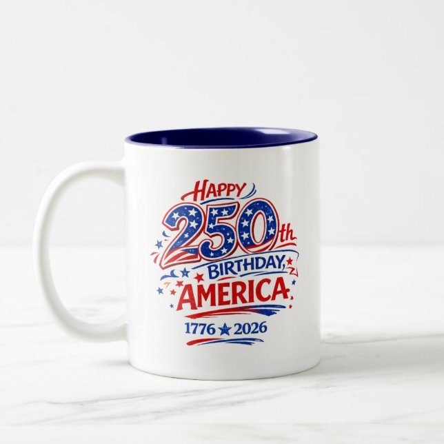 USA America 250th Anniversary Patriotic Two-Tone Coffee Mug (Left)